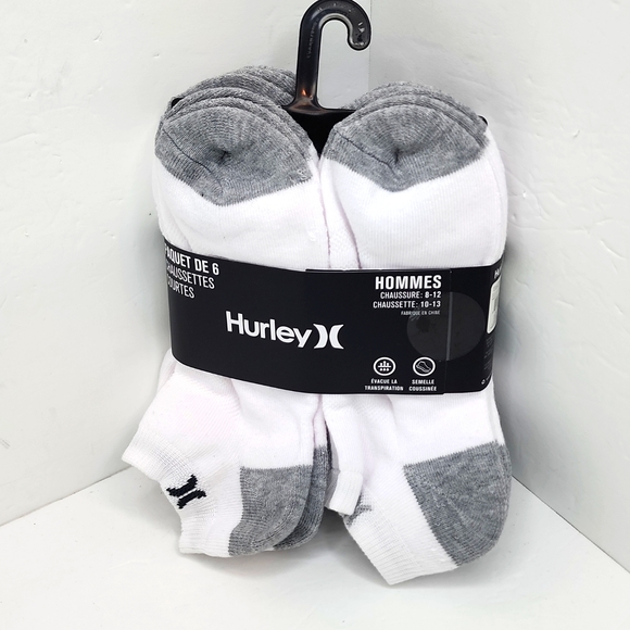 HURLEY LOW-CUT ATHLETIC SOCKS,  6 PAIRS WHITE WITH LOGO - Picture 3 of 9
